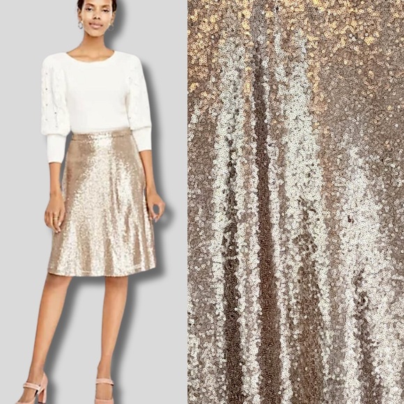 Ann Taylor Rose Gold Sequins A-Line Skirt - Picture 1 of 10